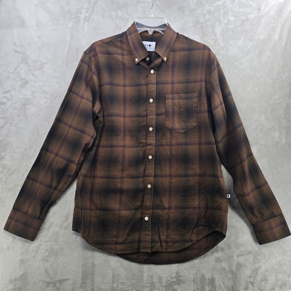 NN07 Levon Shirt Mens Small Brown Plaid Button Down Regular Fit‎ 5997